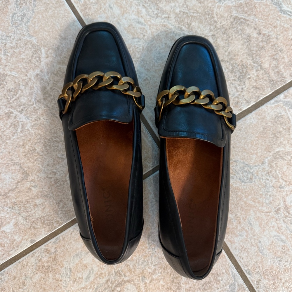 Black Loafers with Gold Chain Accent